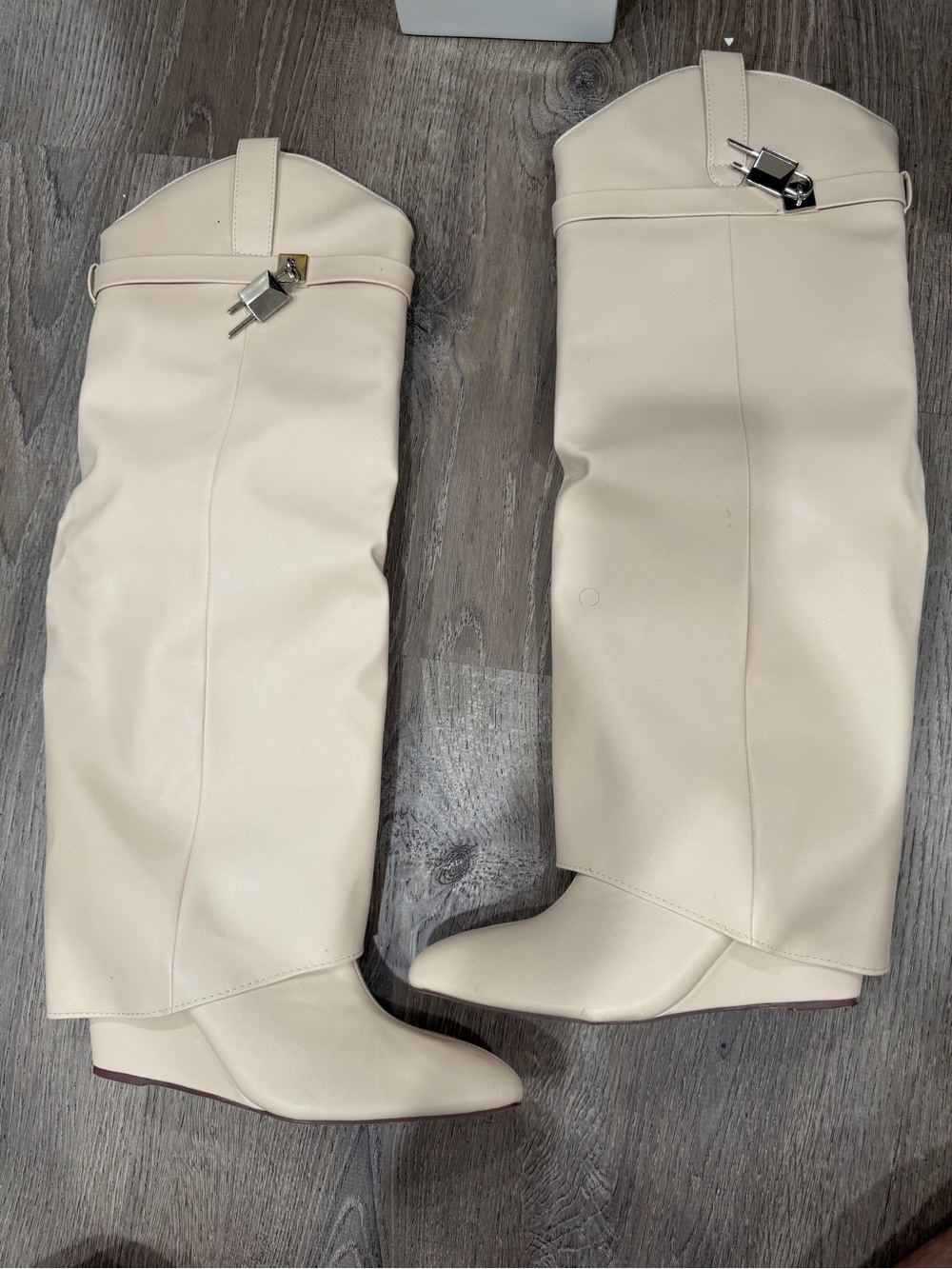 Women's Cream Tall Wedge Boots - Elegant Knee-High Style